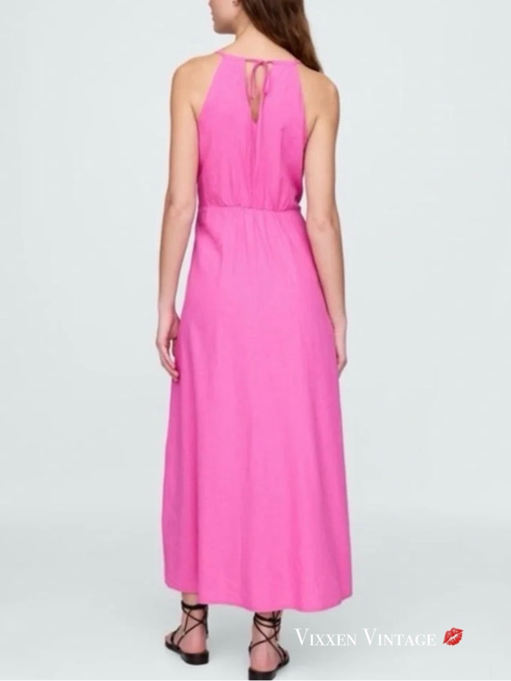 GAP LINEN BLEND 'SLIT HALTER EMBROIDERED MAXI DRESS' IN PHOEBE PINK - Picture 6 of 9